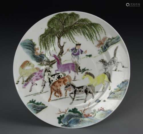 Chinese Famille Rose 'Eight Horses' Dish