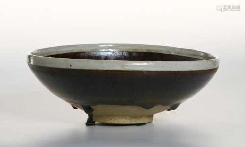 Cizhou Russet Splashed Brown White-Rimmed Bowl