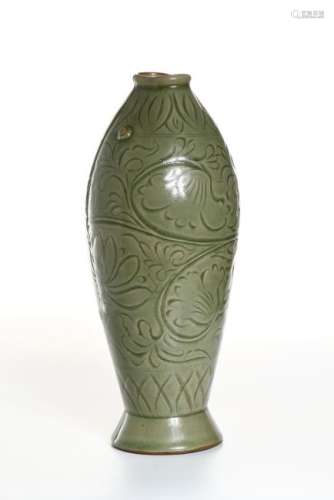 Rare Yaozhou Celadon Carved 'Fish Form' Vase