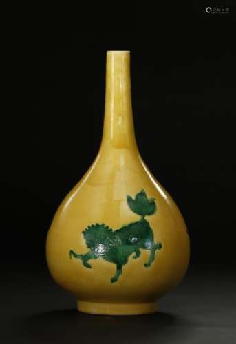 Chinese Yellow Glazed Pear-Shaped 'Qilin' Vase