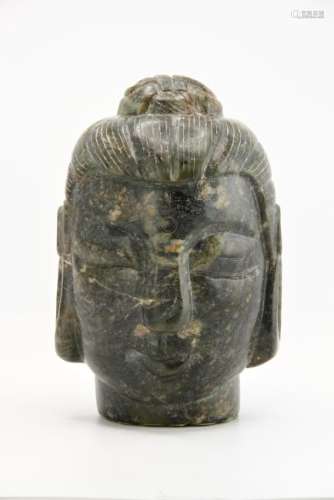 Large Dark Green Nephrite Head of Buddha