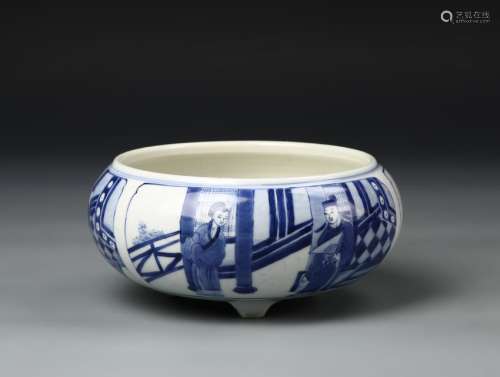 Chinese Blue and White Tripod Censer