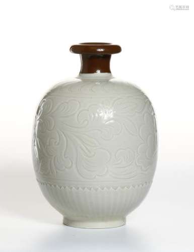 Rare Brown-Slip Decorated White Ding Ovoid Vase