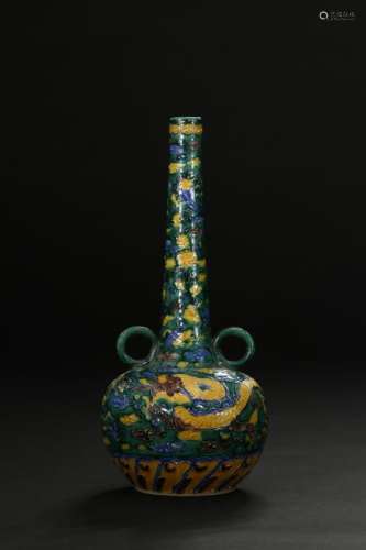 Chinese Fahua Sancai Long Neck Bottle Vase