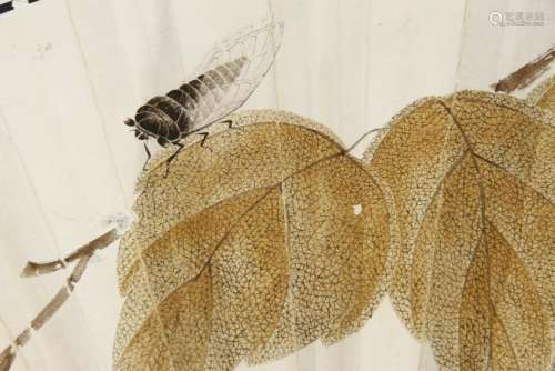 Fan Painting of Leaves and Cicada