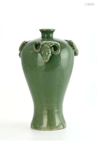 Chinese Green Glazed 'Three Rams' Vase