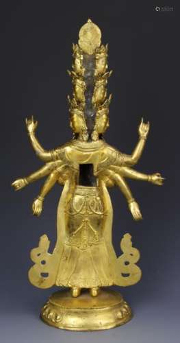 Chinese Gilt-Bronze Figure of Eleven-Headed Buddha