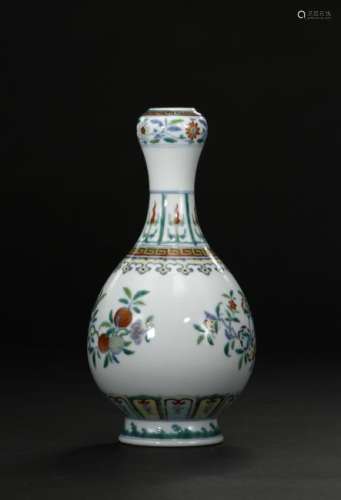 Rare Chinese Doucai Garlic-Mouth Bottle Vase