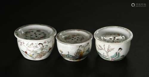 Three Chinese Famille Rose Incense Burners