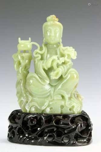 Chinese Carved Jadeite Figure of Guanyin