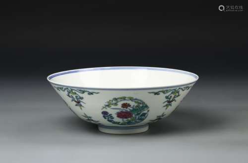 Chinese Enameled Doucai 'Medallion' Conical Bowl