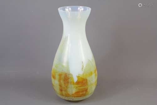 A Contemporary Glass Vase approx 30 cms with leaf decoration