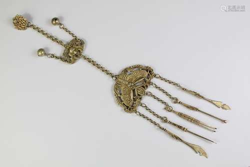 A Chinese White Metal Chatelaine