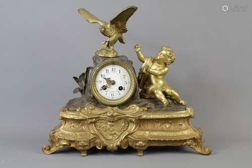 Late 19th Century French Gilt/Bronze Mantle Clock, movement stamped A