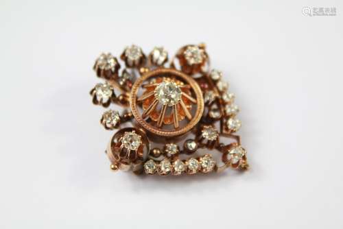 Antique 18ct Yellow Gold and Old Cut Diamond Pendant Brooch