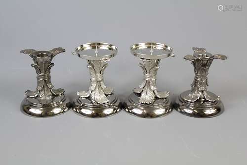 A Set of Four Black Nickel Candle Holders, approx 12 cms