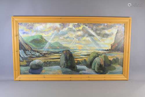 Renata Lydia Forsyth Oil on Board entitled 'Crackington Haven Beach' Cornwall, approx 60h x 120w cms