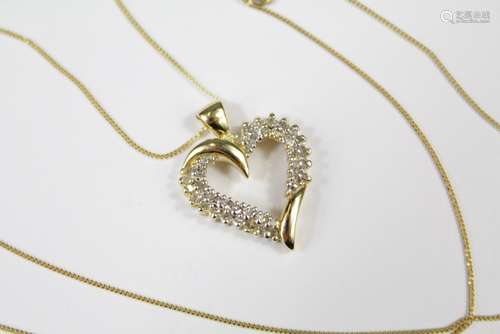 A 14ct Yellow Gold Heart-Shaped Diamond Pendant