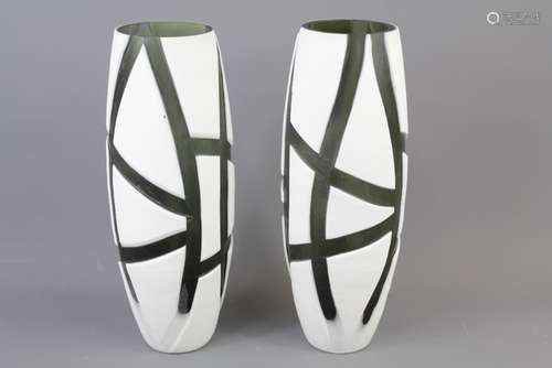 A Pair of Contemporary Glass Overlay Vases, approx 37 cms