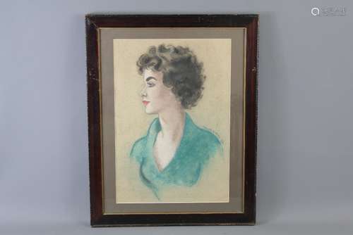 Majorie Wilding (1909-2009) Pastel Portrait of Elizabeth Taylor, signed and dated 1952, approx 41 x 29 cms, with initialed pencil sketch to verso