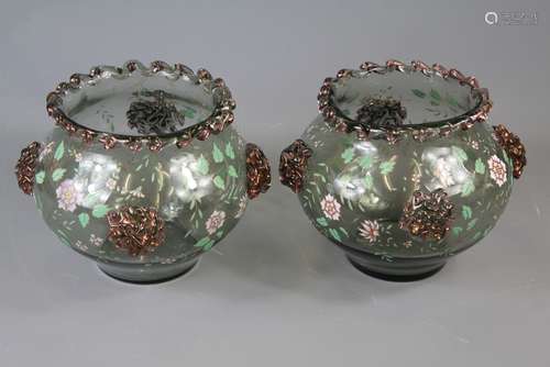 A Pair of Moser-style Prunted and Decorated Glass Bowls