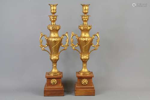 A Pair of Gold-Painted Clock Garniture, approx 48 cms (incl plinth)