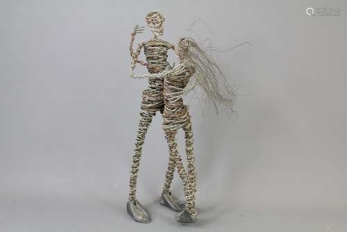 Rachel Ducker Contemporary Artist Wire Sculpture, entitled 'Dancing Couple', approx 36 cms