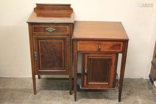 Two Edwardian Mahogany Inlaid Pot Cupboards