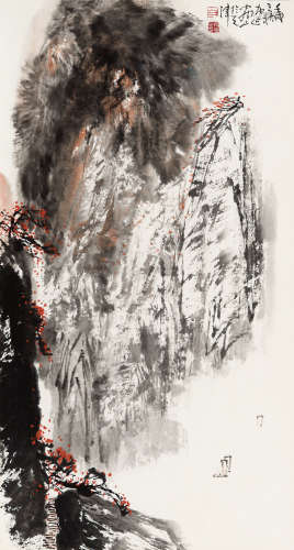 白庚延（1940-2007） 秋山帆影 纸本 镜芯