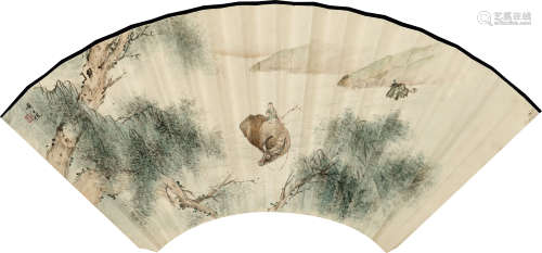 黄士俊（1570-1654） 牧牛图 纸本 扇面