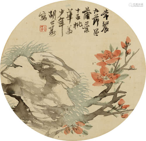 胡公寿（1823-1886） 桃花菖蒲 绢本 立轴