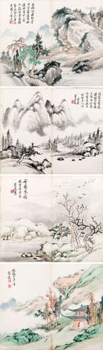 蔡铣（1897-1960） 四屏山水 纸本  卡板