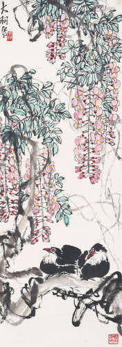 陈大羽（1912～2001） 紫藤双栖 镜心 设色纸本