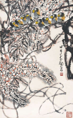 陈大羽（1912～2001） 蜡嘴 镜心 设色纸本