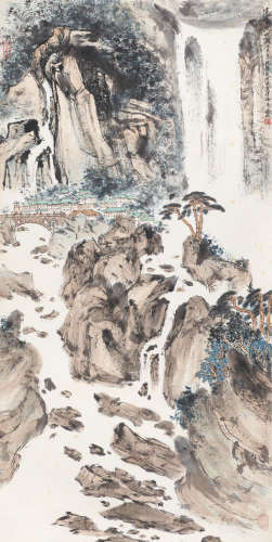 亚明（1924～2002） 清泉出山图 立轴 设色纸本