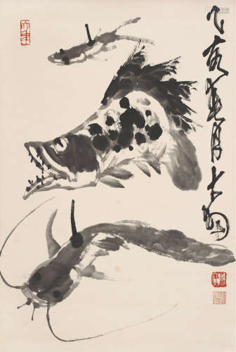 陈大羽（1912～2001） 鱼乐图 立轴 水墨纸本