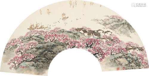 宋文治（1919～2000） 江南三月 扇面 设色纸本