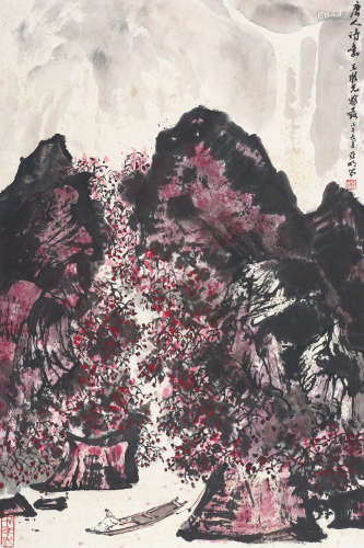 亚明（1924～2002） 唐人诗意 镜心 设色纸本