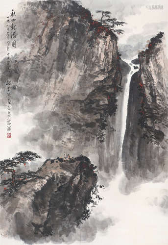 魏紫熙（1915～2002） 秋山观瀑 立轴 设色纸本