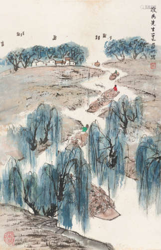 亚明（1924～2002） 江南景色 立轴 设色纸本