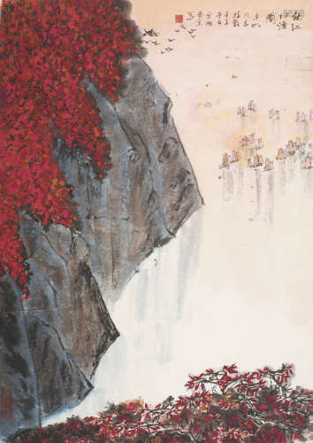 亚明（1924～2002） 秋江归渔图 镜心 设色纸本