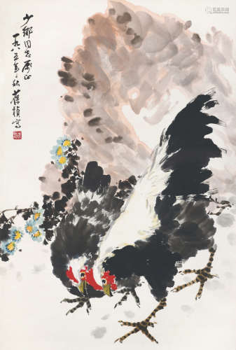 苏葆桢（1916～1990） 双鸡图 立轴 设色纸本
