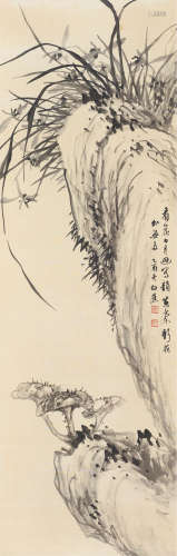 白蕉（1907～1969） 兰石 立轴 设色绫本