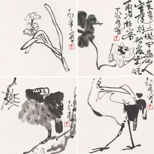 丁衍庸（1902～1978） 花鸟 （四幅） 镜心 水墨纸本