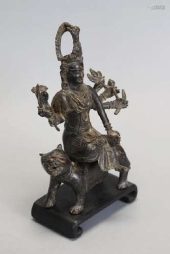 Chinese bronze Buddha seated on animal, Qing dynasty