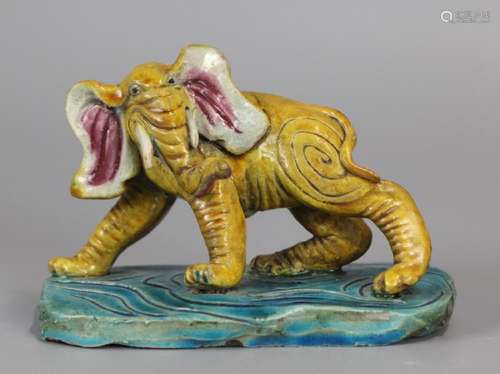 Chinese sancai glazed porcelain elephant, 19th c.