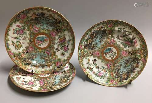 3 Chinese export canton porcelain plates, 19th c.