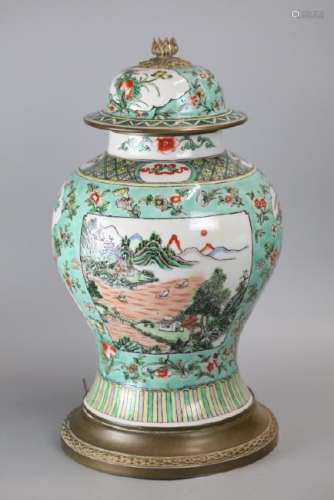 Chinese multicolor porcelain cover vase, 19th c.