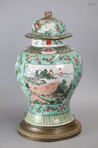 Chinese multicolor porcelain cover vase, 19th c.