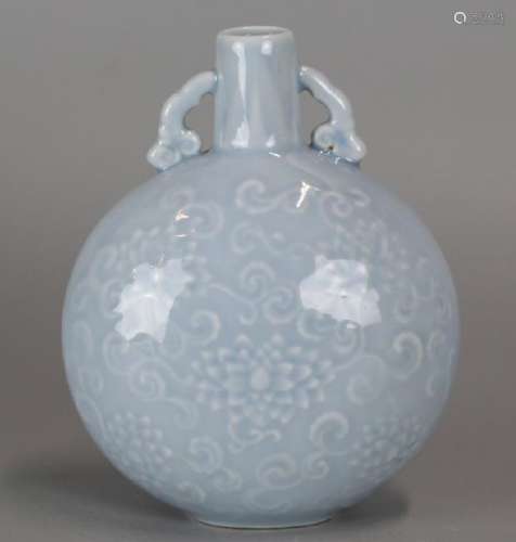 Chinese sky blue glazed porcelain moon flask vase